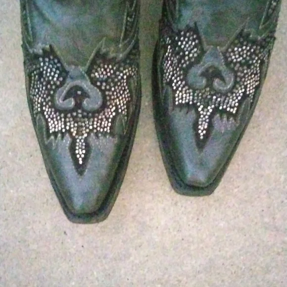 Corral Eagle Rhinestone and Stud Cut-Out leather Black/ Silver Cowgirl size 9.5 - Picture 3 of 14
